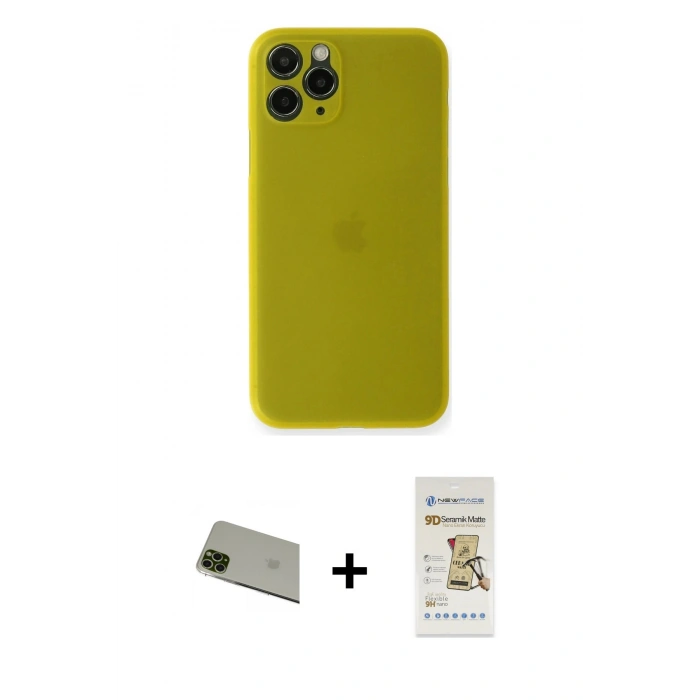 MARSİLYAN™- iPhone 11 Pro Max Kılıf Yadigar Yansıma Serisi - Siyah Mat Seramik Nano Ekran Koruyucu + Rainbow Kamera Lens Koruma Cam - YL