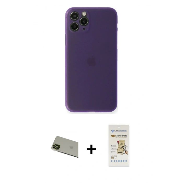 MARSİLYAN™- iPhone 11 Pro Max Kılıf Yadigar Yansıma Serisi - Siyah Mat Seramik Nano Ekran Koruyucu + Rainbow Kamera Lens Koruma Cam - YL