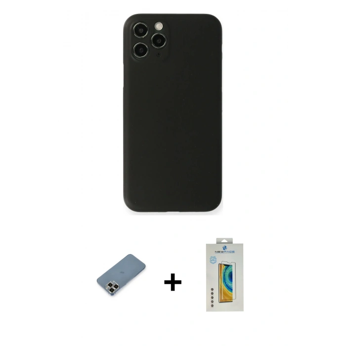 MARSİLYAN™- iPhone 11 Pro Max Kılıf Yadigar Yansıma Serisi - Siyah Polymer Nano Ekran Koruyucu + Metal Kamera Lens Koruma Cam - GD