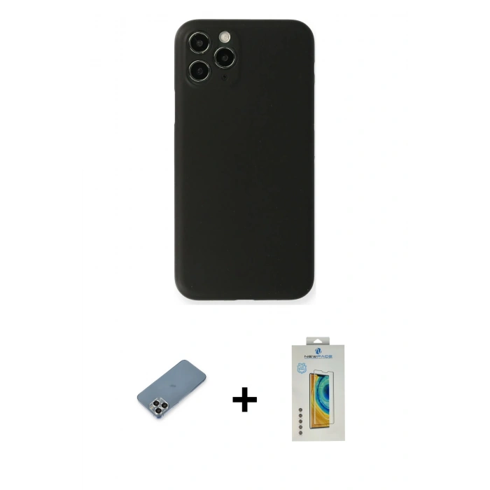 MARSİLYAN™- iPhone 11 Pro Max Kılıf Yadigar Yansıma Serisi - Siyah Polymer Nano Ekran Koruyucu + Metal Kamera Lens Koruma Cam - GS