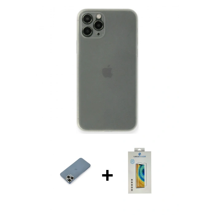 MARSİLYAN™- iPhone 11 Pro Max Kılıf Yadigar Yansıma Serisi - Siyah Polymer Nano Ekran Koruyucu + Metal Kamera Lens Koruma Cam - GD