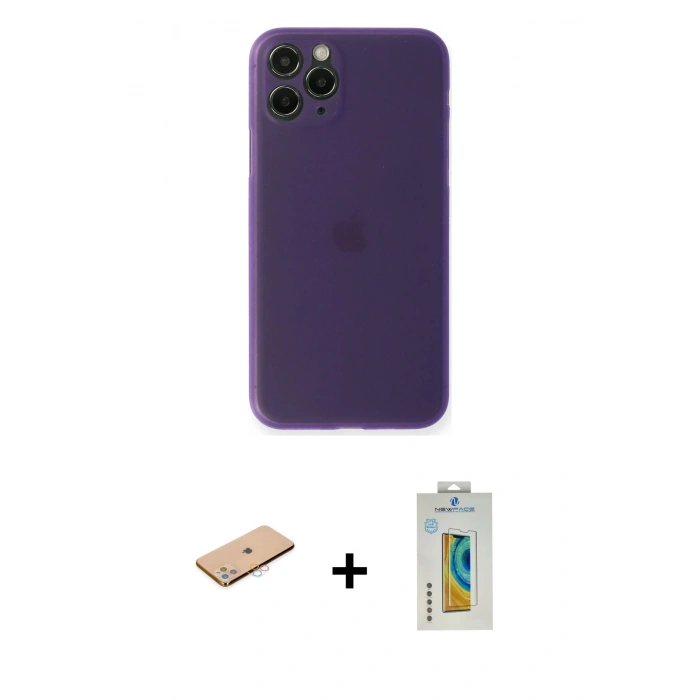 MARSİLYAN™- iPhone 11 Pro Max Kılıf Yadigar Yansıma Serisi - Siyah Polymer Nano Ekran Koruyucu + Renkli Kamera Lens Koruma Cam - PE