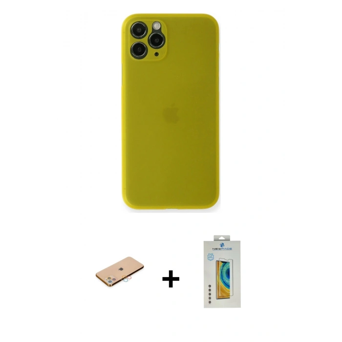 MARSİLYAN™- iPhone 11 Pro Max Kılıf Yadigar Yansıma Serisi - Siyah Polymer Nano Ekran Koruyucu + Renkli Kamera Lens Koruma Cam - PE