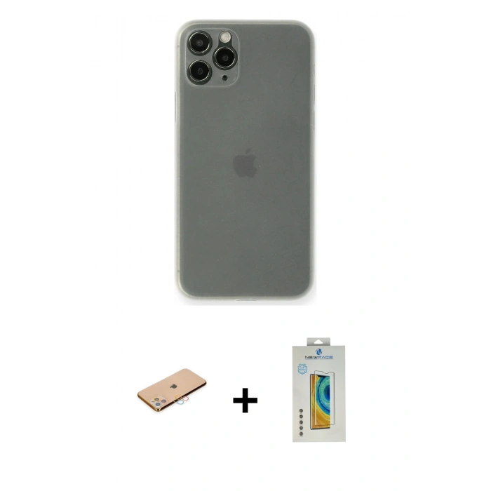 MARSİLYAN™- iPhone 11 Pro Max Kılıf Yadigar Yansıma Serisi - Siyah Polymer Nano Ekran Koruyucu + Renkli Kamera Lens Koruma Cam - PE