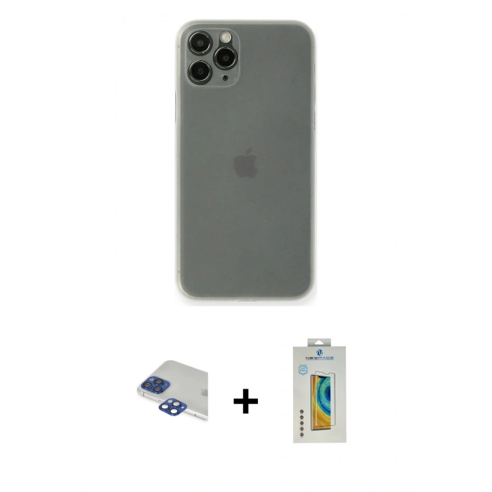 MARSİLYAN™- iPhone 11 Pro Max Kılıf Yadigar Yansıma Serisi - Siyah Polymer Nano Ekran Koruyucu + Pers Alüminyum Kamera Lens - LT