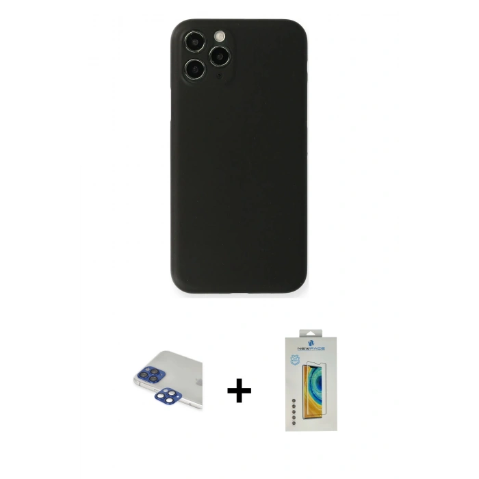 MARSİLYAN™- iPhone 11 Pro Max Kılıf Yadigar Yansıma Serisi - Siyah Polymer Nano Ekran Koruyucu + Pers Alüminyum Kamera Lens - LT