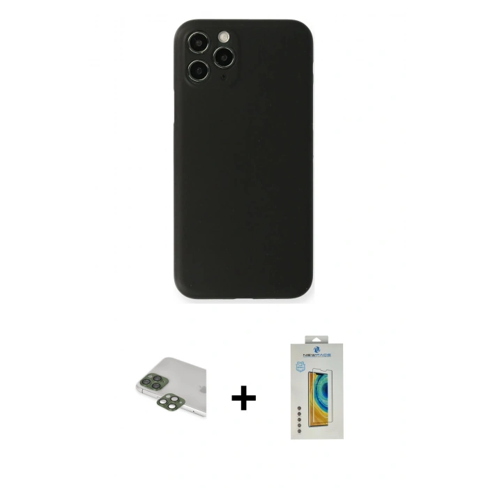 MARSİLYAN™- iPhone 11 Pro Max Kılıf Yadigar Yansıma Serisi - Siyah Polymer Nano Ekran Koruyucu + Pers Alüminyum Kamera Lens - YL