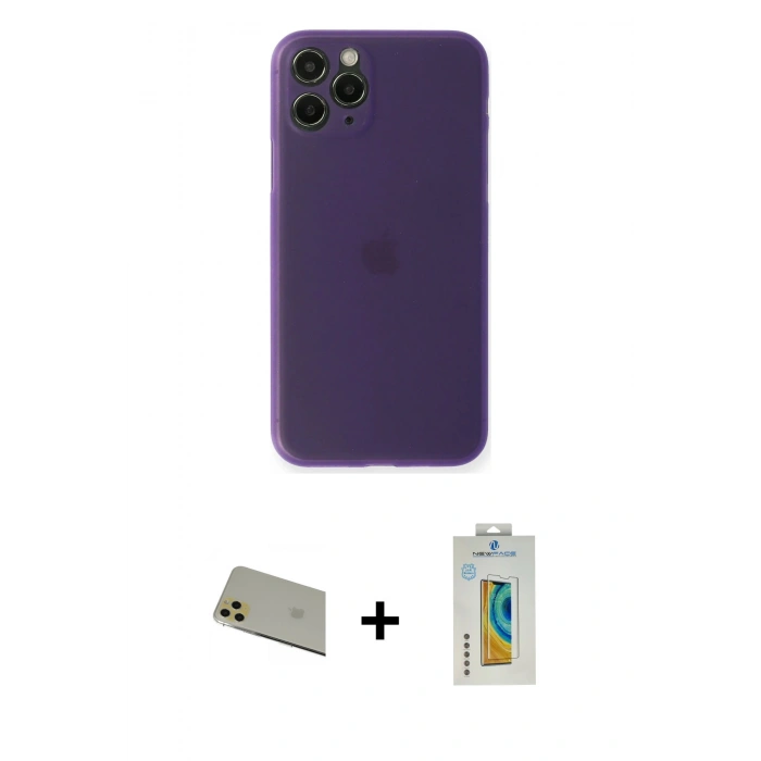 MARSİLYAN™- iPhone 11 Pro Max Kılıf Yadigar Yansıma Serisi - Siyah Polymer Nano Ekran Koruyucu + Rainbow Kamera Lens Koruma Cam - GD