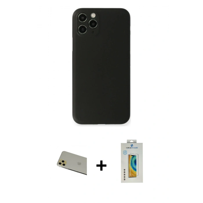 MARSİLYAN™- iPhone 11 Pro Max Kılıf Yadigar Yansıma Serisi - Siyah Polymer Nano Ekran Koruyucu + Rainbow Kamera Lens Koruma Cam - GD
