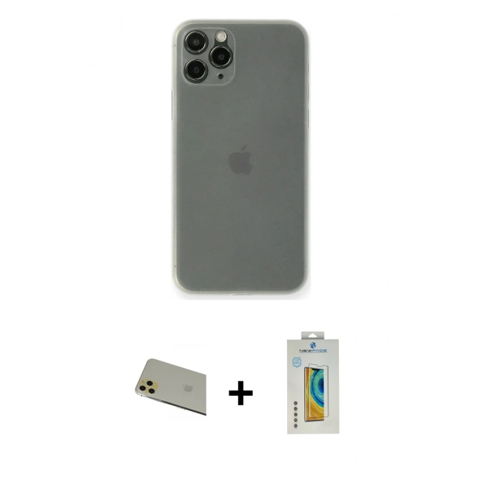 MARSİLYAN™- iPhone 11 Pro Max Kılıf Yadigar Yansıma Serisi - Siyah Polymer Nano Ekran Koruyucu + Rainbow Kamera Lens Koruma Cam - GD
