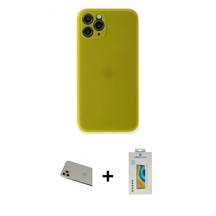 MARSİLYAN™- iPhone 11 Pro Max Kılıf Yadigar Yansıma Serisi - Siyah Polymer Nano Ekran Koruyucu + Rainbow Kamera Lens Koruma Cam - GD