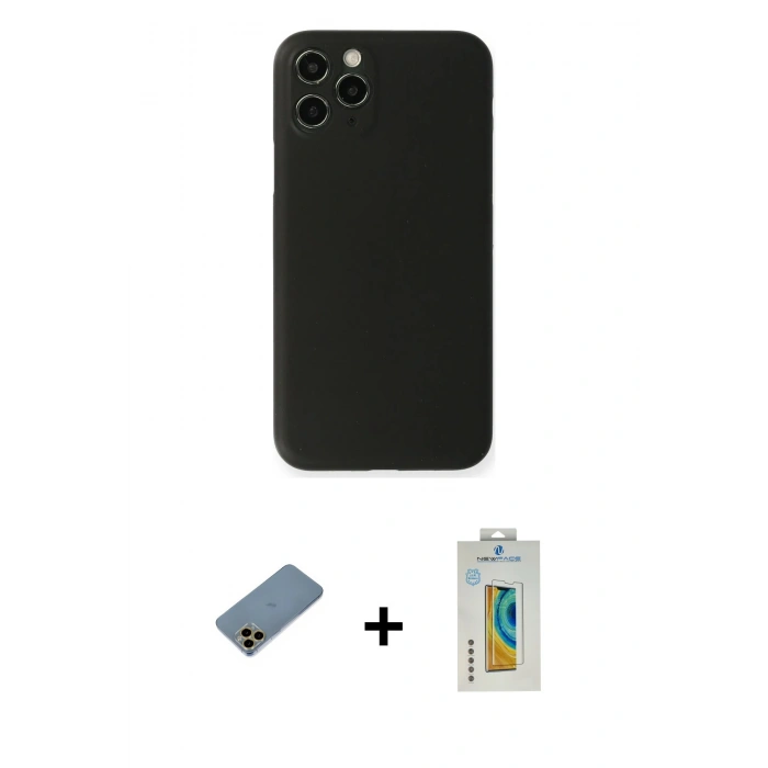 MARSİLYAN™- iPhone 11 Pro Max Kılıf Yadigar Yansıma Serisi - Siyah Polymer Nano Ekran Koruyucu + Shine Kamera Lens Koruma Cam - GD