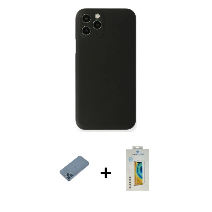 MARSİLYAN™- iPhone 11 Pro Max Kılıf Yadigar Yansıma Serisi - Siyah Polymer Nano Ekran Koruyucu + Shine Kamera Lens Koruma Cam - MI
