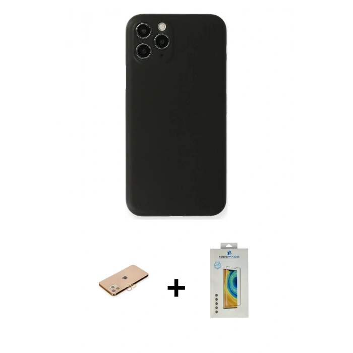 MARSİLYAN™- iPhone 11 Pro Max Kılıf Yadigar Yansıma Serisi - Siyah Polymer Nano Ekran Koruyucu + Renkli Kamera Lens Koruma Cam - TU