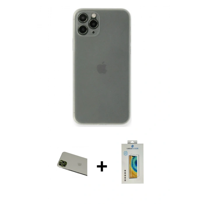 MARSİLYAN™- iPhone 11 Pro Max Kılıf Yadigar Yansıma Serisi - Siyah Polymer Nano Ekran Koruyucu + Yeşil Rainbow Kamera Lens Koruma Cam