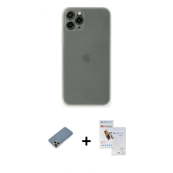 MARSİLYAN™- iPhone 11 Pro Max Kılıf Yadigar Yansıma Serisi - Siyah Seramik Nano Ekran Koruyucu + Metal Kamera Lens Koruma Cam - AKYL