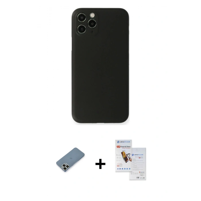 MARSİLYAN™- iPhone 11 Pro Max Kılıf Yadigar Yansıma Serisi - Siyah Seramik Nano Ekran Koruyucu + Metal Kamera Lens Koruma Cam - AKYL