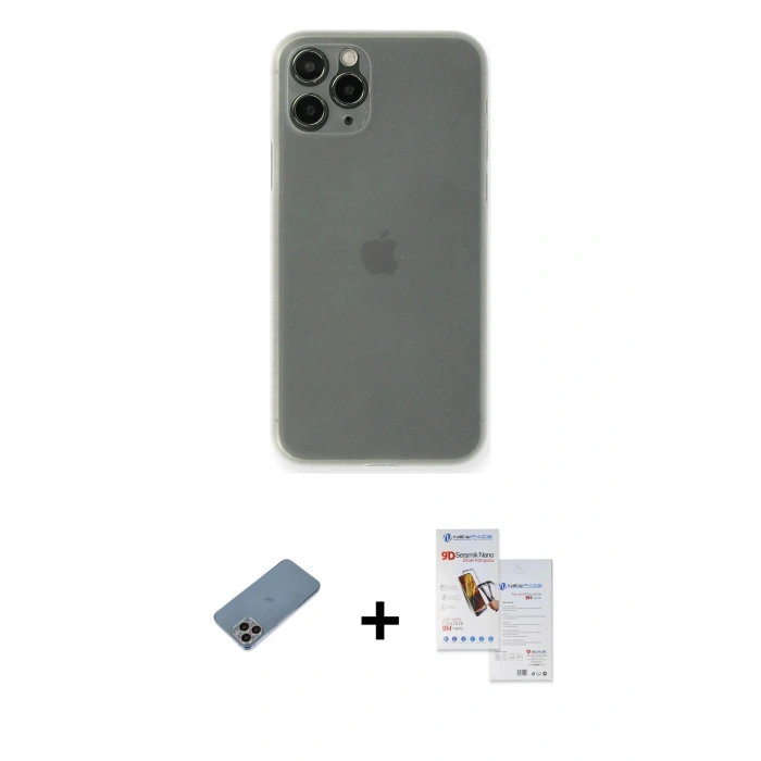 MARSİLYAN™- iPhone 11 Pro Max Kılıf Yadigar Yansıma Serisi - Siyah Seramik Nano Ekran Koruyucu + Shine Kamera Lens Koruma Cam - GI