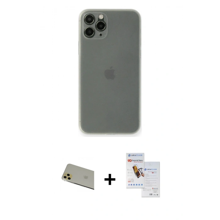 MARSİLYAN™- iPhone 11 Pro Max Kılıf Yadigar Yansıma Serisi - Siyah Seramik Nano Ekran Koruyucu + Rainbow Kamera Lens Koruma Cam - GD