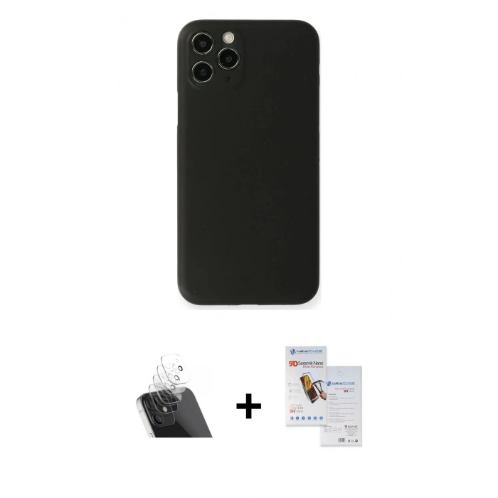 MARSİLYAN™- iPhone 11 Pro Max Kılıf Yadigar Yansıma Serisi - Siyah Seramik Nano Ekran Koruyucu + Kamera Lens Koruma Cam - SF