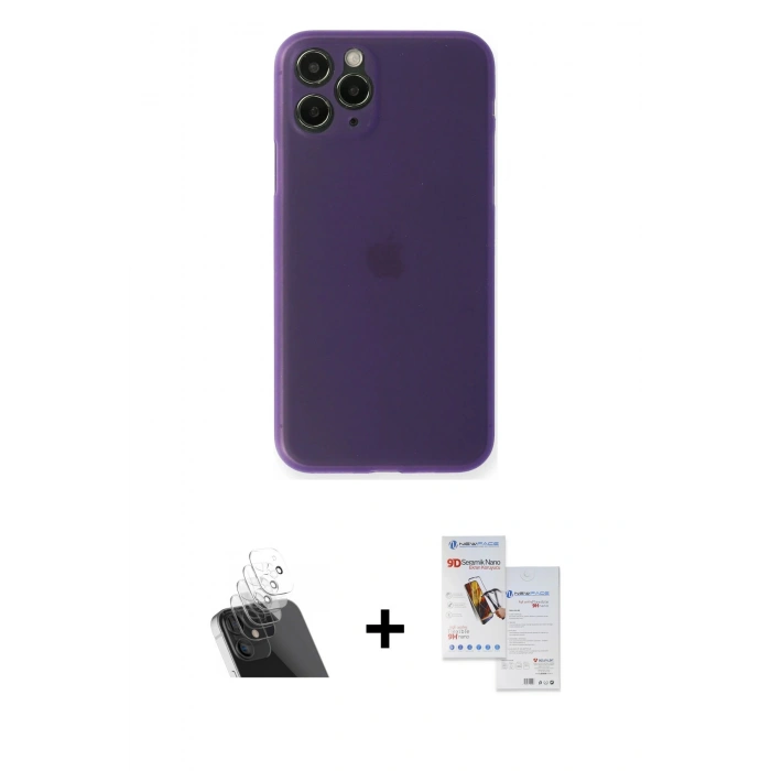 MARSİLYAN™- iPhone 11 Pro Max Kılıf Yadigar Yansıma Serisi - Siyah Seramik Nano Ekran Koruyucu + Kamera Lens Koruma Cam - SF