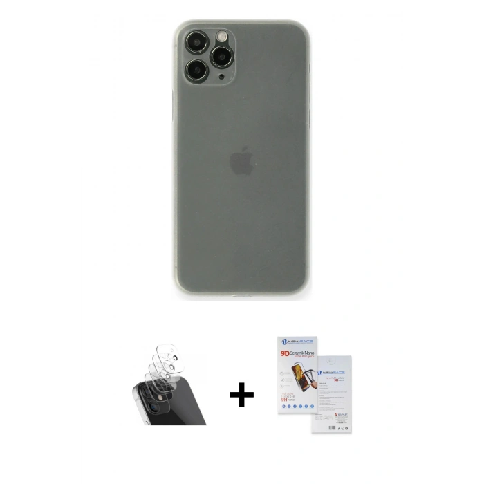 MARSİLYAN™- iPhone 11 Pro Max Kılıf Yadigar Yansıma Serisi - Siyah Seramik Nano Ekran Koruyucu + Kamera Lens Koruma Cam - SF
