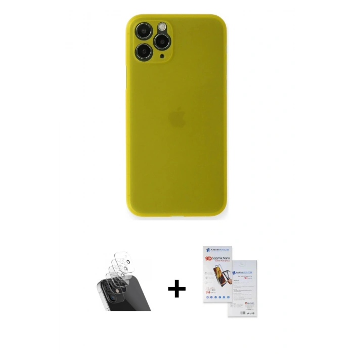 MARSİLYAN™- iPhone 11 Pro Max Kılıf Yadigar Yansıma Serisi - Siyah Seramik Nano Ekran Koruyucu + Kamera Lens Koruma Cam - SF