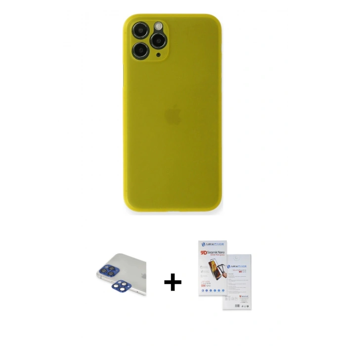 MARSİLYAN™- iPhone 11 Pro Max Kılıf Yadigar Yansıma Serisi - Siyah Seramik Nano Ekran Koruyucu + Pers Alüminyum Kamera Lens - LT