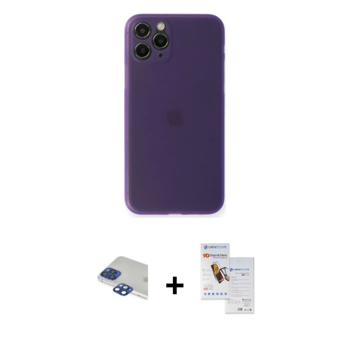 MARSİLYAN™- iPhone 11 Pro Max Kılıf Yadigar Yansıma Serisi - Siyah Seramik Nano Ekran Koruyucu + Pers Alüminyum Kamera Lens - LT