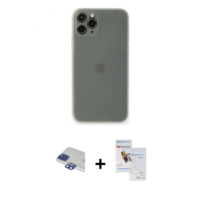 MARSİLYAN™- iPhone 11 Pro Max Kılıf Yadigar Yansıma Serisi - Siyah Seramik Nano Ekran Koruyucu + Pers Alüminyum Kamera Lens - LT