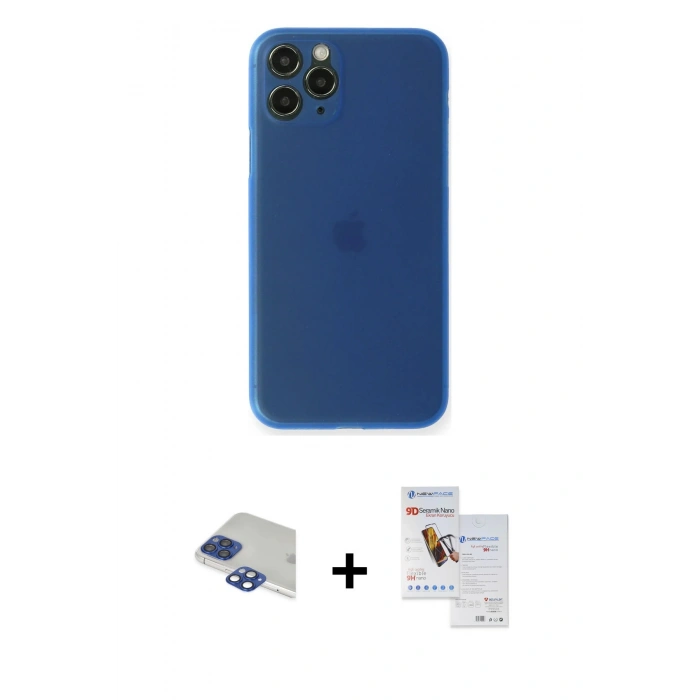 MARSİLYAN™- iPhone 11 Pro Max Kılıf Yadigar Yansıma Serisi - Siyah Seramik Nano Ekran Koruyucu + Pers Alüminyum Kamera Lens - LT