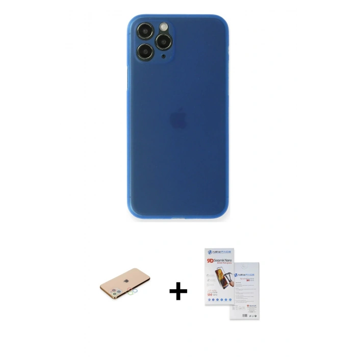MARSİLYAN™- iPhone 11 Pro Max Kılıf Yadigar Yansıma Serisi - Siyah Seramik Nano Ekran Koruyucu + Renkli Kamera Lens Koruma Cam - MI