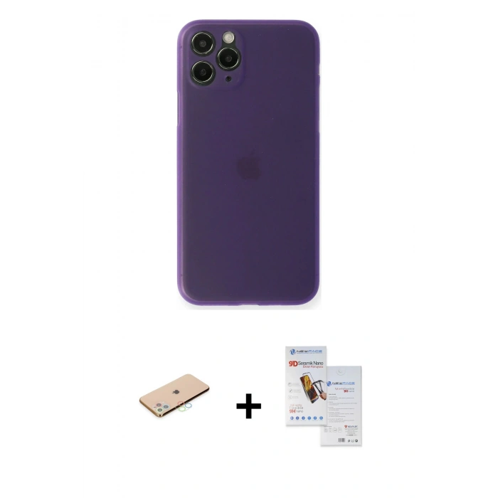 MARSİLYAN™- iPhone 11 Pro Max Kılıf Yadigar Yansıma Serisi - Siyah Seramik Nano Ekran Koruyucu + Renkli Kamera Lens Koruma Cam - MI