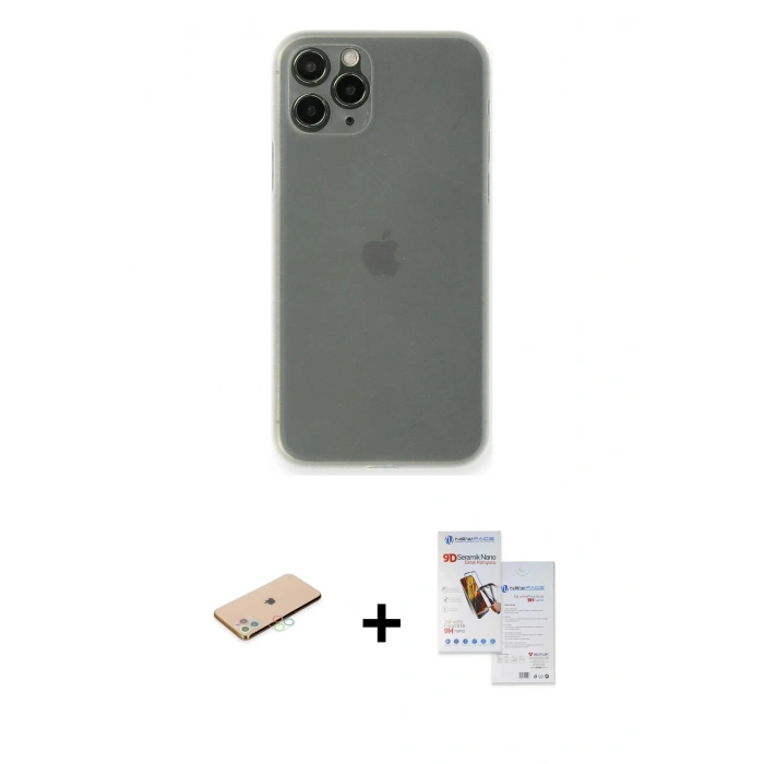 MARSİLYAN™- iPhone 11 Pro Max Kılıf Yadigar Yansıma Serisi - Siyah Seramik Nano Ekran Koruyucu + Renkli Kamera Lens Koruma Cam - MI