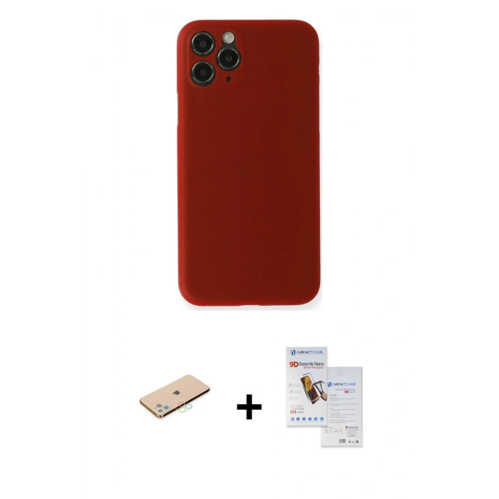 MARSİLYAN™- iPhone 11 Pro Max Kılıf Yadigar Yansıma Serisi - Siyah Seramik Nano Ekran Koruyucu + Renkli Kamera Lens Koruma Cam - MI