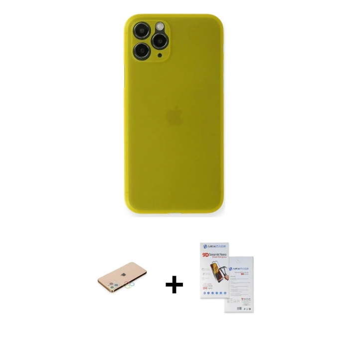 MARSİLYAN™- iPhone 11 Pro Max Kılıf Yadigar Yansıma Serisi - Siyah Seramik Nano Ekran Koruyucu + Renkli Kamera Lens Koruma Cam - MI