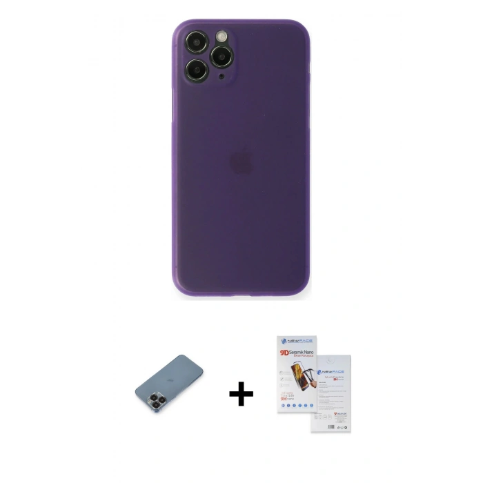MARSİLYAN™- iPhone 11 Pro Max Kılıf Yadigar Yansıma Serisi - Siyah Seramik Nano Ekran Koruyucu + Metal Kamera Lens Koruma Cam - SH