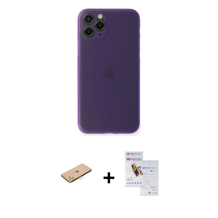MARSİLYAN™- iPhone 11 Pro Max Kılıf Yadigar Yansıma Serisi - Siyah Seramik Nano Ekran Koruyucu + Renkli Kamera Lens Koruma Cam - PE