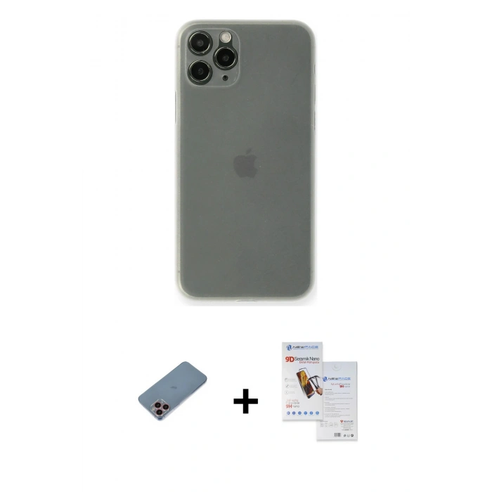 MARSİLYAN™- iPhone 11 Pro Max Kılıf Yadigar Yansıma Serisi - Siyah Seramik Nano Ekran Koruyucu + Pembe Shine Kamera Lens Koruma Cam