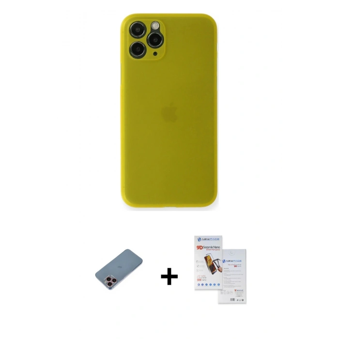 MARSİLYAN™- iPhone 11 Pro Max Kılıf Yadigar Yansıma Serisi - Siyah Seramik Nano Ekran Koruyucu + Pembe Shine Kamera Lens Koruma Cam