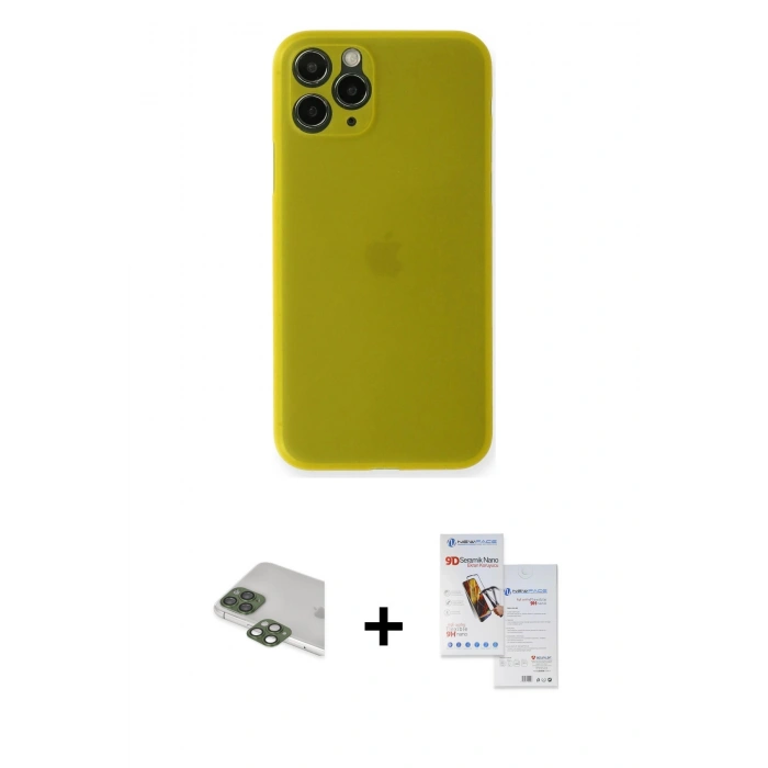 MARSİLYAN™- iPhone 11 Pro Max Kılıf Yadigar Yansıma Serisi - Siyah Seramik Nano Ekran Koruyucu + Pers Alüminyum Kamera Lens - YL