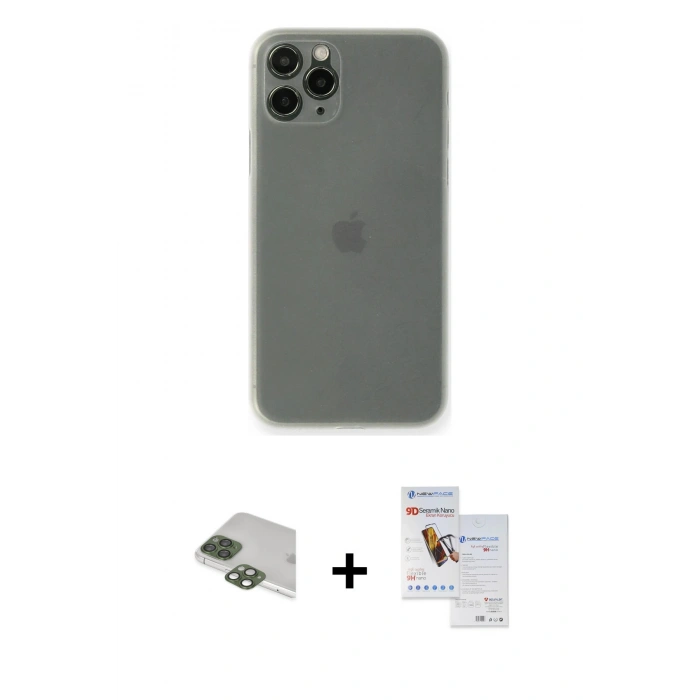 MARSİLYAN™- iPhone 11 Pro Max Kılıf Yadigar Yansıma Serisi - Siyah Seramik Nano Ekran Koruyucu + Pers Alüminyum Kamera Lens - YL