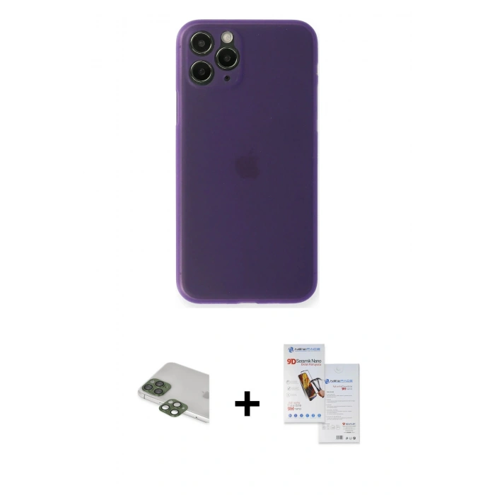 MARSİLYAN™- iPhone 11 Pro Max Kılıf Yadigar Yansıma Serisi - Siyah Seramik Nano Ekran Koruyucu + Pers Alüminyum Kamera Lens - YL