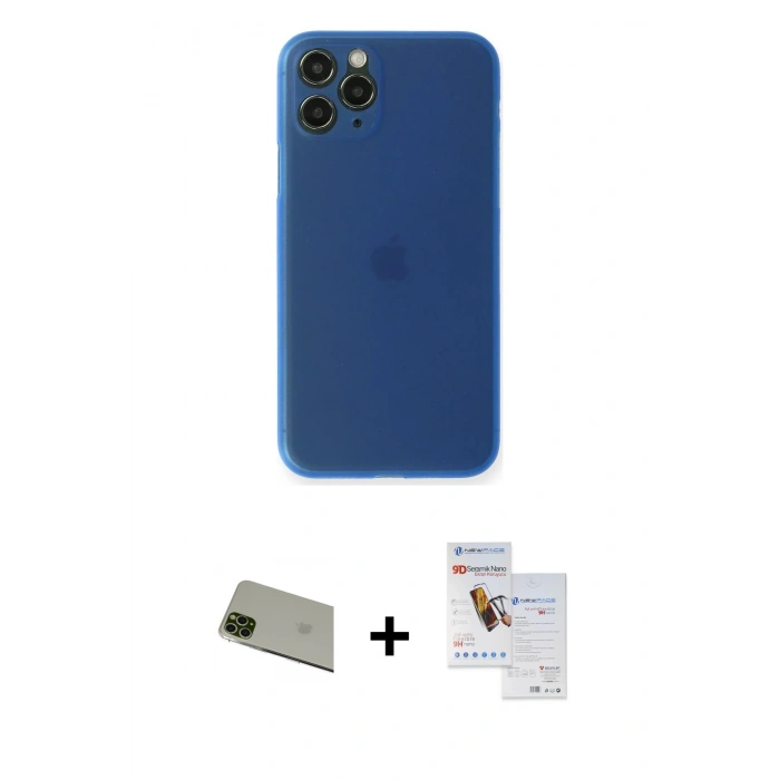 MARSİLYAN™- iPhone 11 Pro Max Kılıf Yadigar Yansıma Serisi - Siyah Seramik Nano Ekran Koruyucu + Rainbow Kamera Lens Koruma Cam - YL