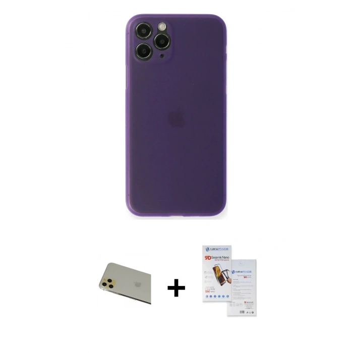 MARSİLYAN™- iPhone 11 Pro Max Kılıf Yadigar Yansıma Serisi - Siyah Seramik Nano Ekran Koruyucu + Rainbow Kamera Lens Koruma Cam - GD