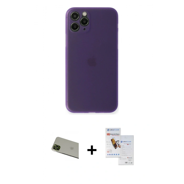 MARSİLYAN™- iPhone 11 Pro Max Kılıf Yadigar Yansıma Serisi - Siyah Seramik Nano Ekran Koruyucu + Rainbow Kamera Lens Koruma Cam - YL