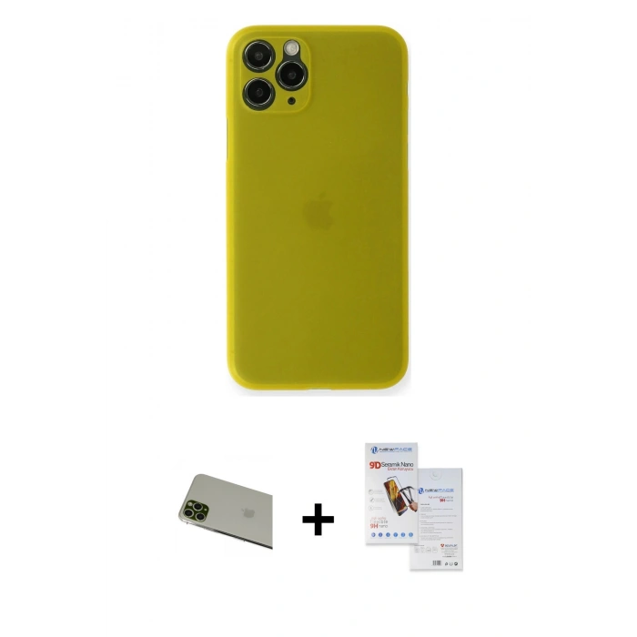 MARSİLYAN™- iPhone 11 Pro Max Kılıf Yadigar Yansıma Serisi - Siyah Seramik Nano Ekran Koruyucu + Rainbow Kamera Lens Koruma Cam - YL