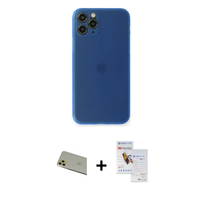 MARSİLYAN™- iPhone 11 Pro Max Kılıf Yadigar Yansıma Serisi - Siyah Seramik Nano Ekran Koruyucu + Rainbow Kamera Lens Koruma Cam - GD