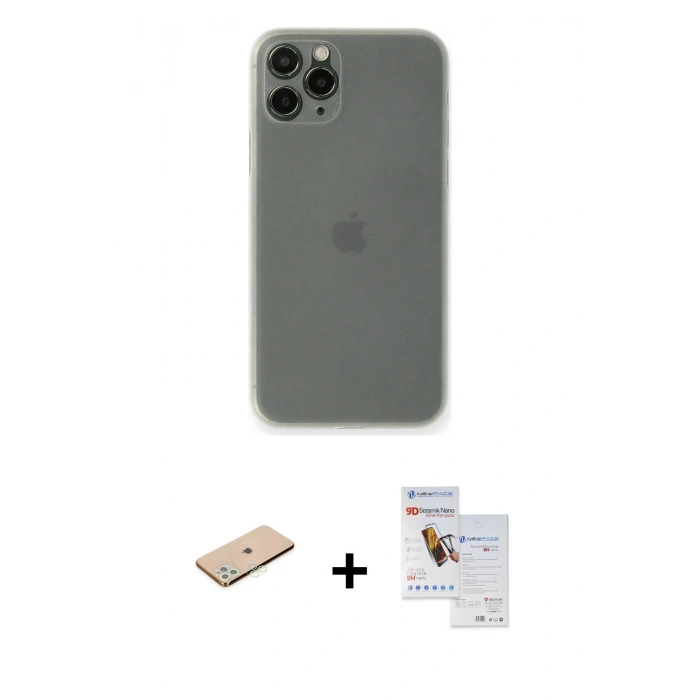 MARSİLYAN™- iPhone 11 Pro Max Kılıf Yadigar Yansıma Serisi - Siyah Seramik Nano Ekran Koruyucu + Renkli Kamera Lens Koruma Cam - YL