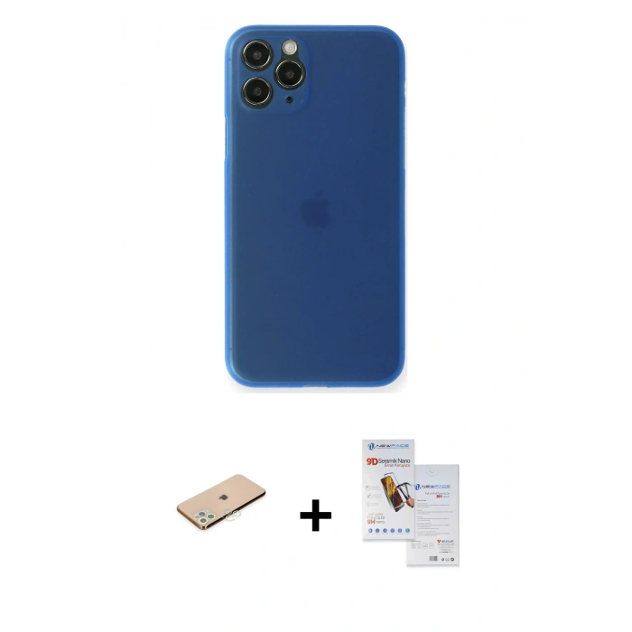 MARSİLYAN™- iPhone 11 Pro Max Kılıf Yadigar Yansıma Serisi - Siyah Seramik Nano Ekran Koruyucu + Renkli Kamera Lens Koruma Cam - YL